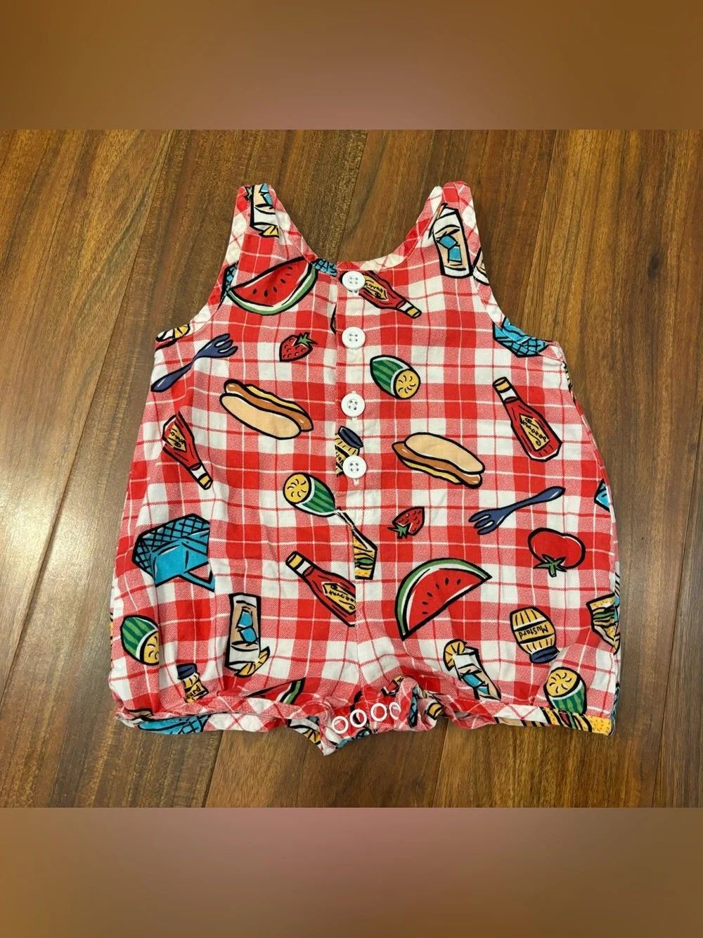 Baby Gap Vintage Red Plaid Picnic Blanket Food Sleeveless Romper